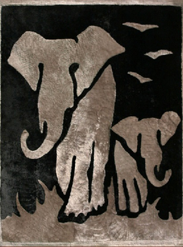 Ковер из мутона Слоны черный 2010 г инфо 11389g.